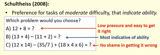 <p>preference for tasks with moderate difficulty that indicate ability (not too east/too hard)</p><ul><li><p>preference for work settings with frequent feedback on current vs previous performance</p></li></ul><p></p>