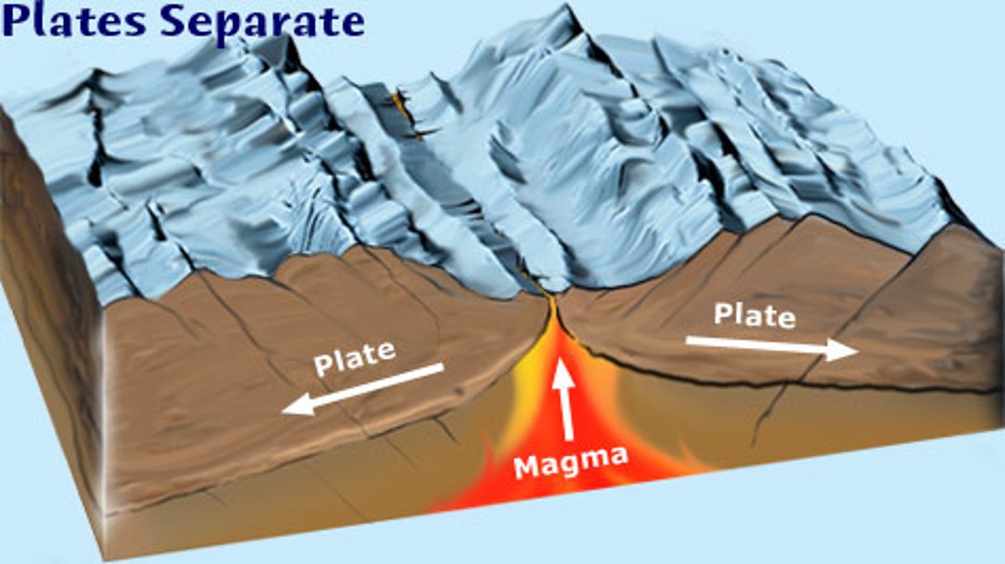 <p>an underwater mountain range made at divergent plate boundaries Oceanic-Oceanic</p>