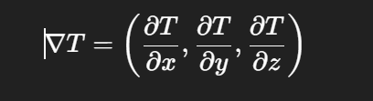 <p>The gradient ∇T is a <strong>vector of partial derivatives</strong></p>