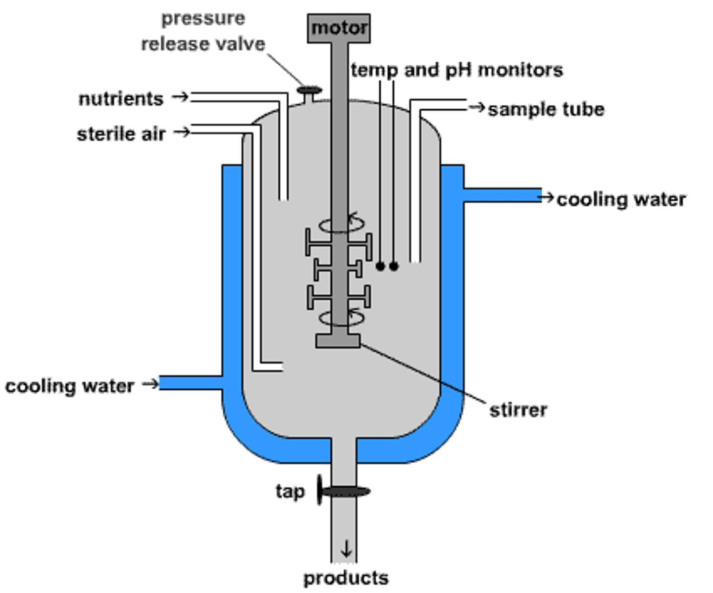 <p>vessel where the microbiology process takes place; most are aerobic processes</p>