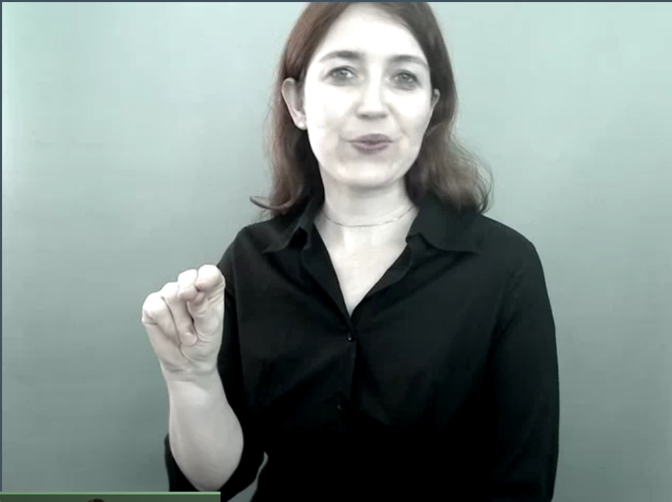 <p>Index and middle finger tap thumb, and shake head</p>