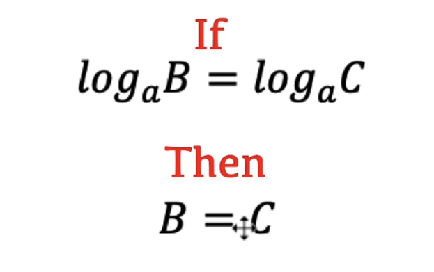 <p>B=C</p><ul><li><p>you can cancel the logs on on both sides, since they have the same base</p></li><li><p>set b &amp; c equal and solve!</p></li></ul>