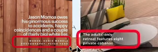 <p>Little captions inside of an image or around it that tells where it came from</p>