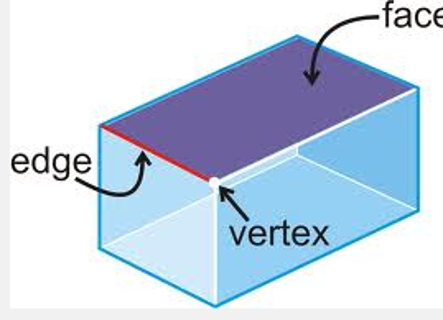 <p>The line segment where two faces of a solid figure meet.</p>