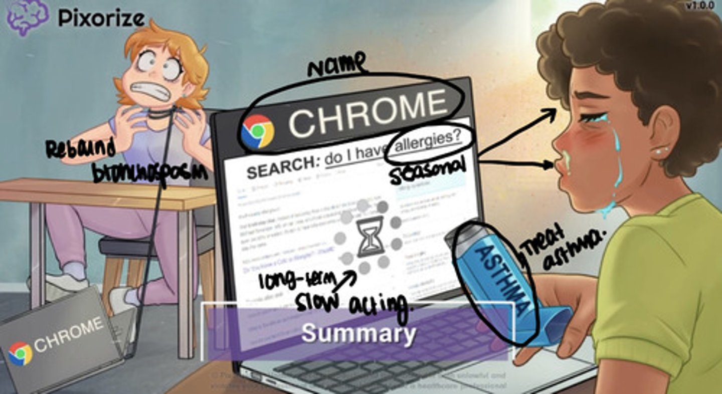 <p>Indication: Long term treatment of asthma, prophylaxsis for exercise induced bronchospasm, prophylaxsis of seasonal allergies </p><p>Adverse: allergic reaction if allergic to med </p><p>Intervention: administer epinephrine and/ or antihistamines to reverse allergic effect </p><p>Admin: nebulizer or meter does inhaler, several weeks to take effect, four times daily on fixed schedule (low patient compliance), use 15 minutes before exercise, does not relieve acute asthma </p>