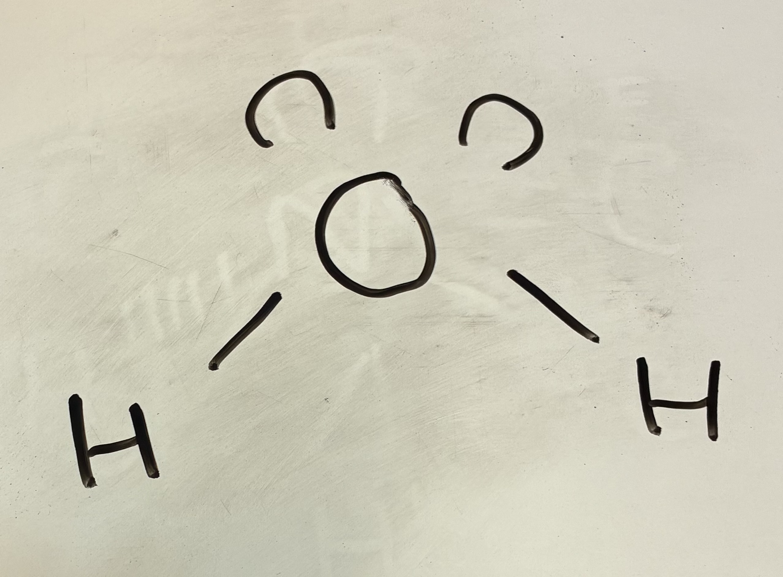 <p>V-shaped shape </p><p>104.5 degrees </p>