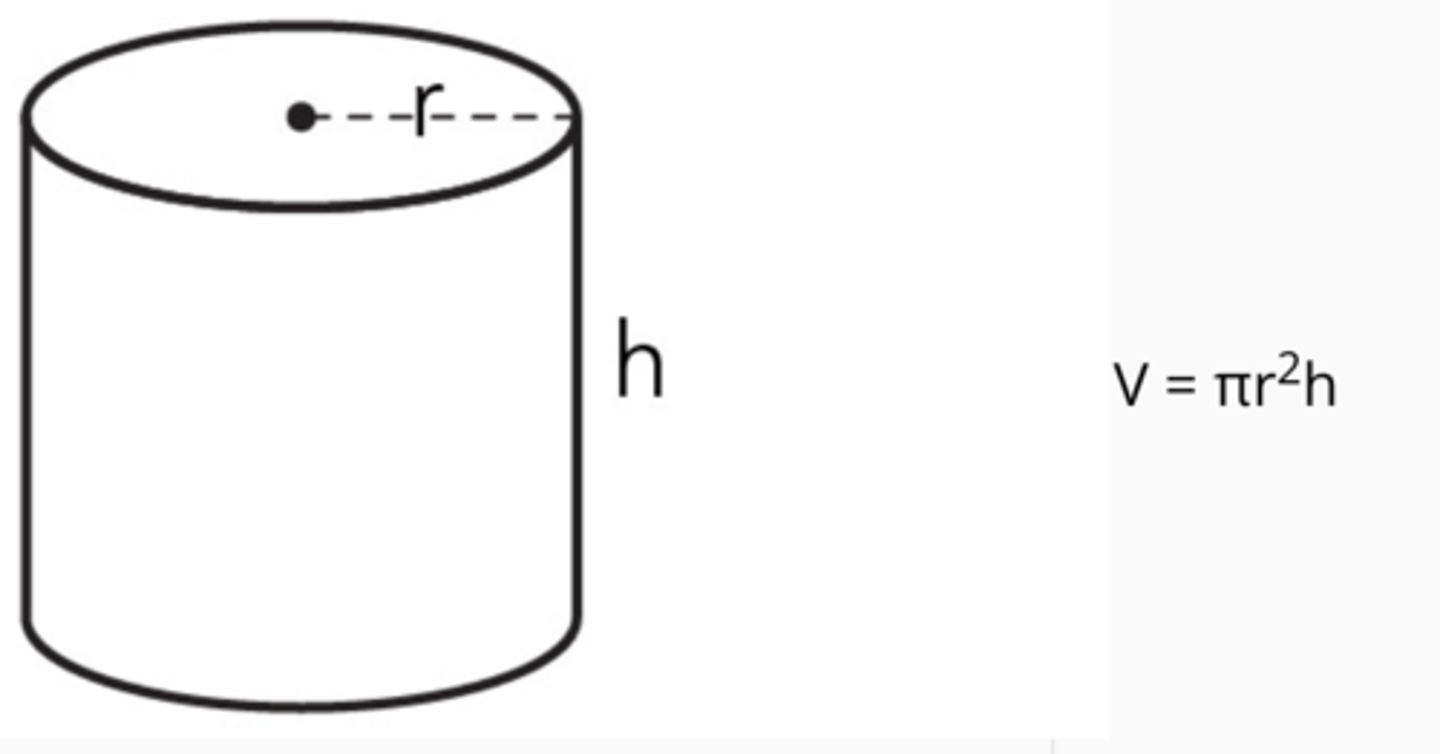 <p>V = πr^2h</p>