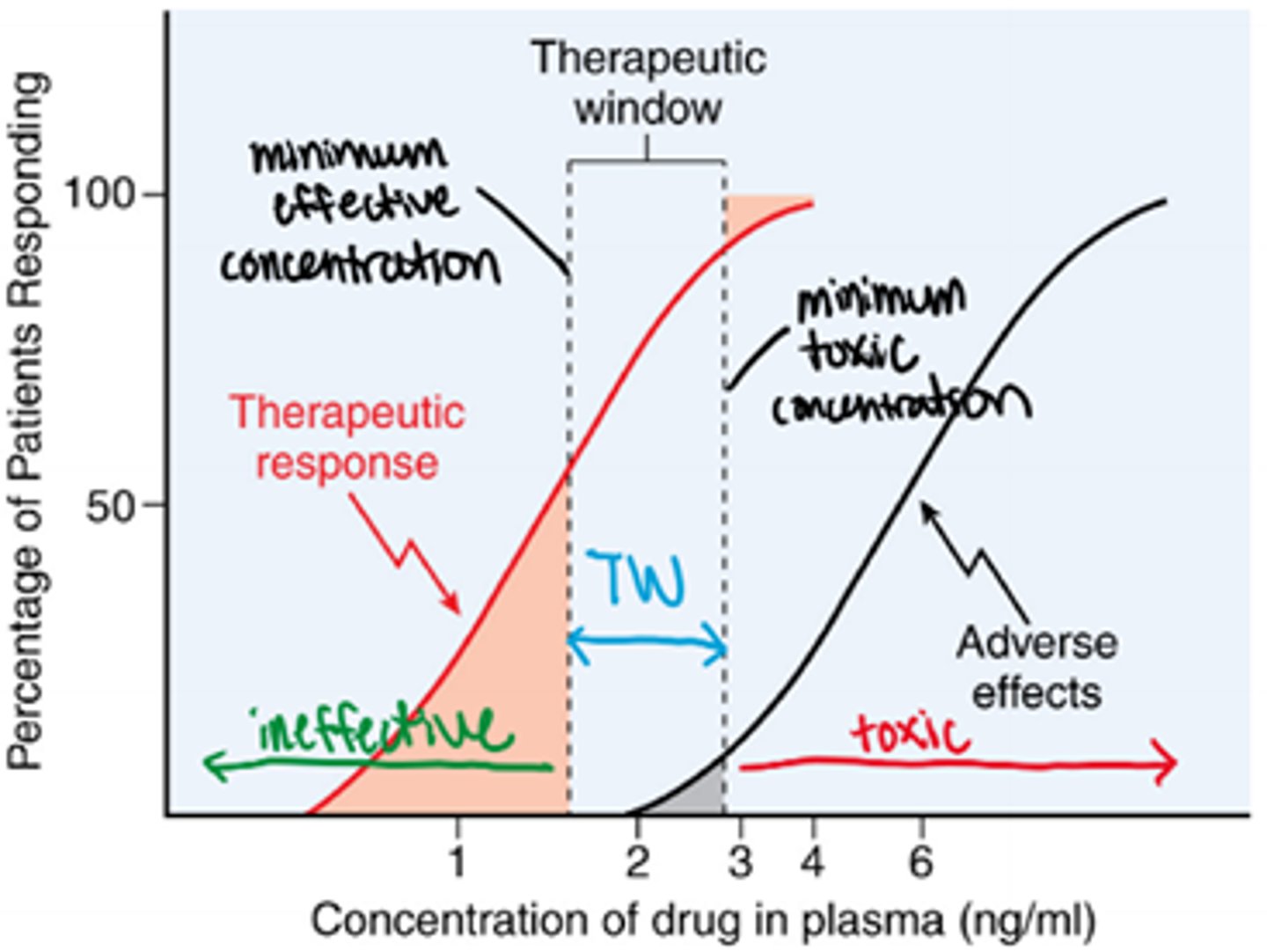 <p>The range of steady state drug plasma concentration that provides therapeutic efficacy with minimum adverse effects</p>