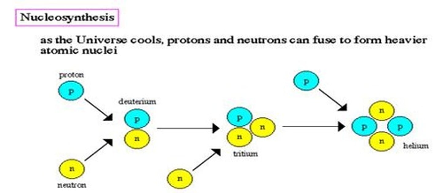 <p>Light elements such as hydrogen, deuterium, helium, and lithium.</p>
