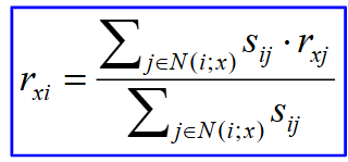 <p>so far, we’ve covered user-user collaborative filtering, but another view is item-item collaborative filtering.</p><p></p><p>steps:</p><ol><li><p>find similar items to item i</p></li><li><p>estimate rating for item i based on ratings for similar items:</p></li></ol><p></p><p>r<sub>xi</sub>&nbsp;= [sum for all jEN(i;x)] (dot(s<sub>ij</sub>, r<sub>xj</sub>)) / [sum for all jEN(i;x)] (s<sub>ij</sub>)</p><p></p><p>where </p><p>N(i;x) = set of items rated by x that are similar to item i,</p><p>s<sub>ij</sub>&nbsp;= similarity of items i and j,</p><p>r<sub>xj</sub>&nbsp;= user u’s rating of item j</p>