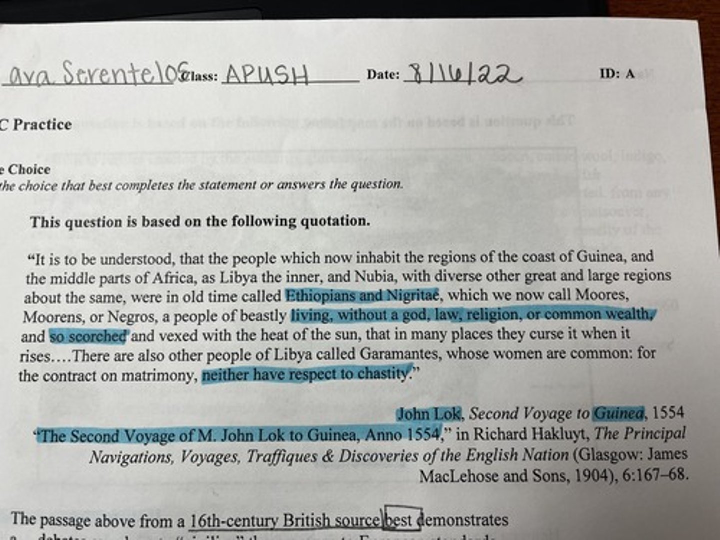 <p>In the British North American colonies at the end of the 17th century, the ideas expressed in the passage above led to the emergence of significant</p>