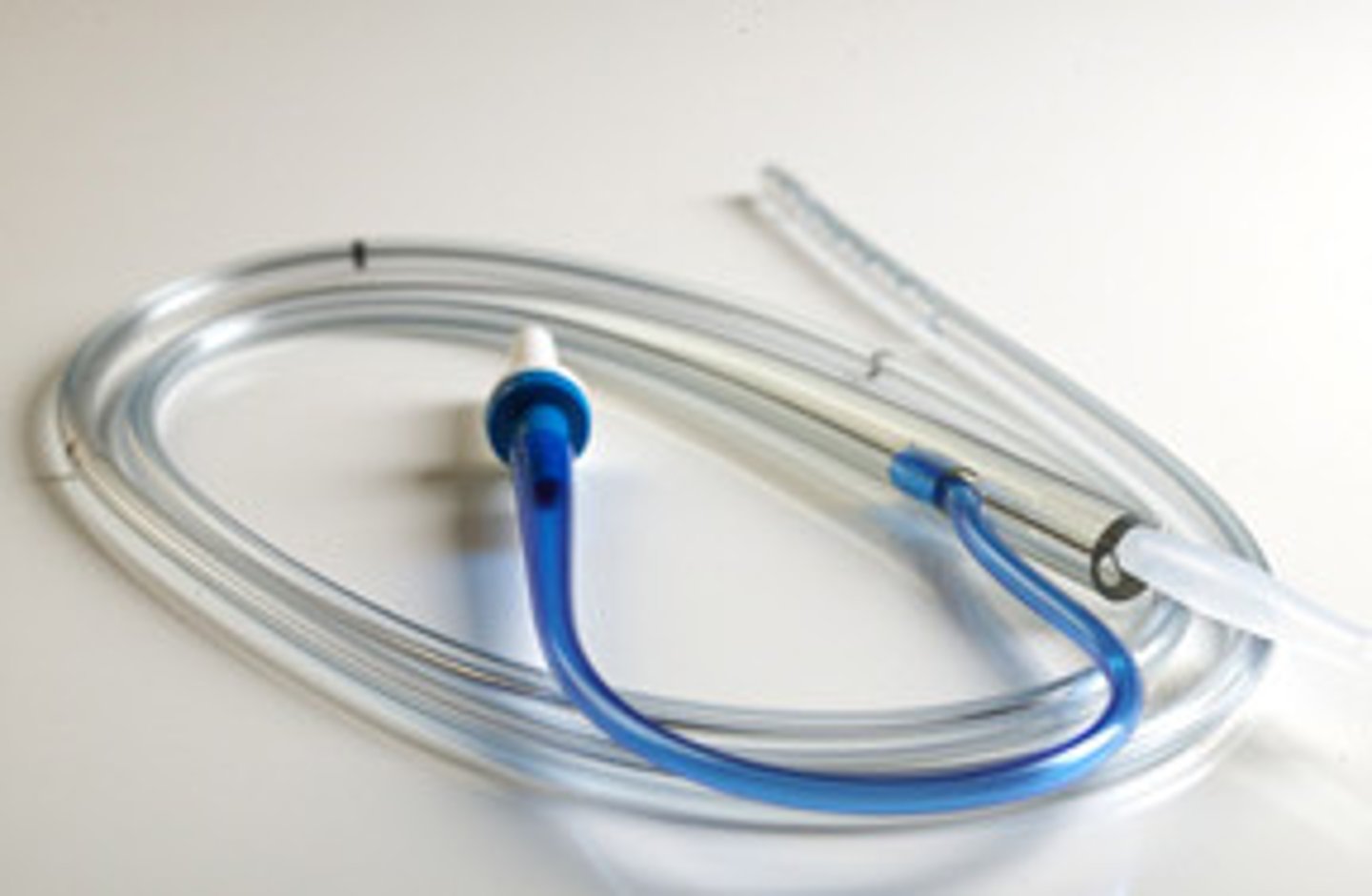 <p>short double lumen tube for low, continuous suctioning; blue port vents larger drainage</p>