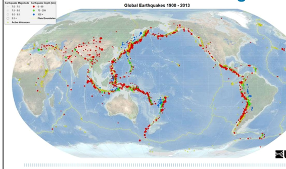 <p><span style="font-family: "Aptos", sans-serif; line-height: 115%;"><span>En bordure de plaque ! ou intraplaque (plus rare, à faible magnitudes)</span></span></p><p><span style="font-family: "Aptos", sans-serif; line-height: 115%;"><span>Profondeur&nbsp;: crustale et zone de subduction</span></span></p>