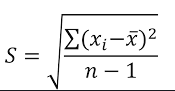 <p>square root: sigma (N-mean)<sup>2</sup>/ n-1 </p>