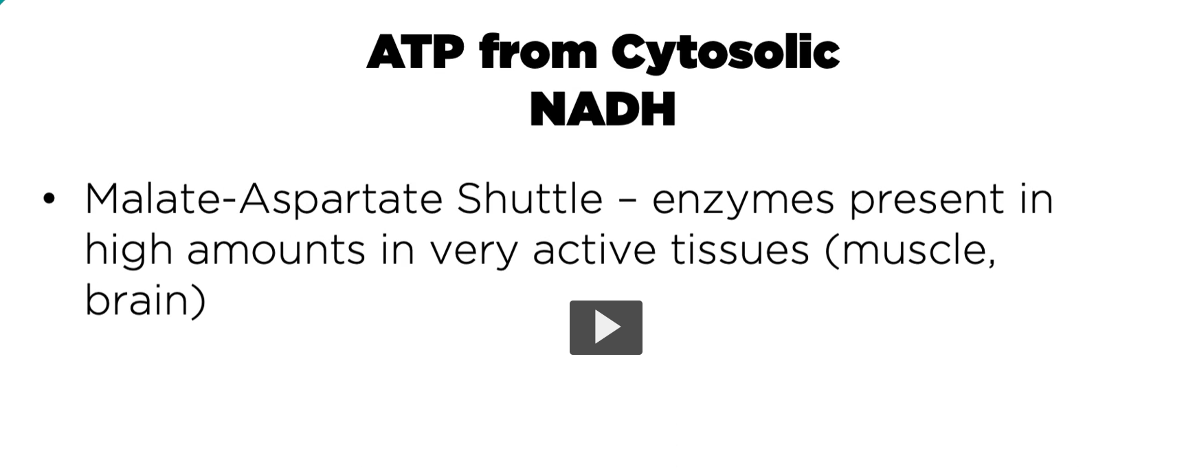 <p>cells from<strong> different tissue types</strong> use<strong> one shunt</strong>, or the <strong>other</strong>, but<strong> not both</strong>. For example, <strong>malate aspartate shuttle</strong> is <strong>used in highly active tissues</strong>, including the <strong>muscle</strong> and <strong>the brain.</strong></p>