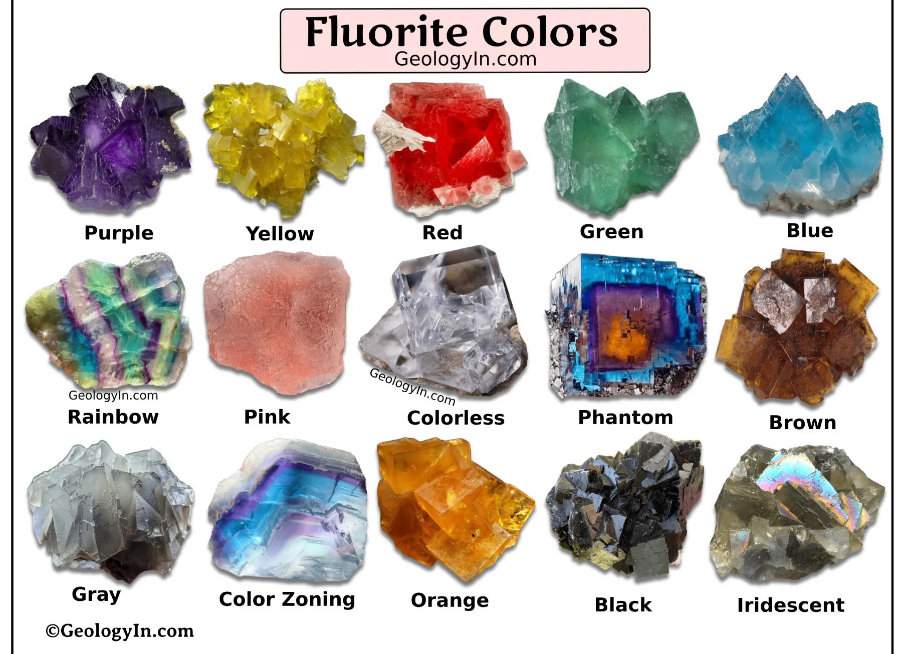 <p>Appartiene alla classe degli Alogenuri</p><p><strong>CaF₂</strong></p><ul><li><p>Sistema cubico</p></li><li><p>Filoni idrotermale di alta e media T</p></li><li><p>Da trasparente a traslucido</p></li></ul><p></p>