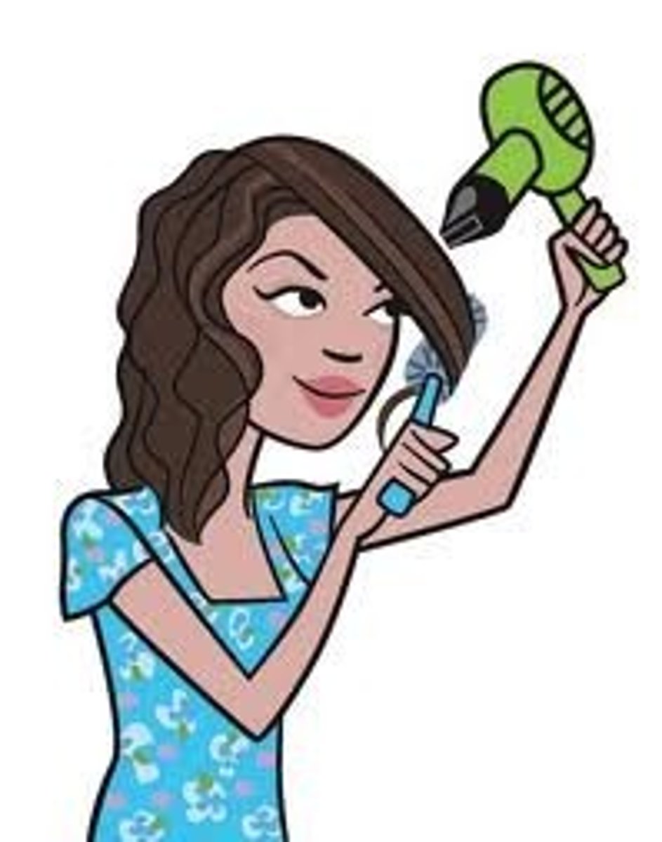 <p>to dry one's hair with a hairdryer</p>