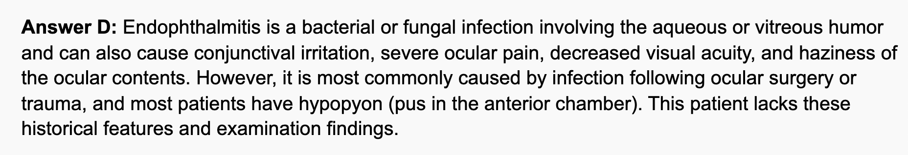 <p>A severe inflammation of the interior of the eye, often caused by an infection, which can lead to vision loss. </p>