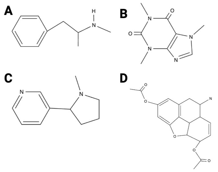 <p><span>True or False? Of the four images, image A has the fewest carbon atoms.</span></p>