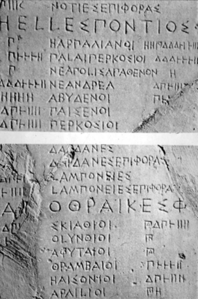 <p>- c. 450 BC, CLASSICAL period, erected on Acropolis (Athens, Greece)</p><p>- Records of the 1/60th of the tributes dedicated to Athena</p><p>- Symbolic value: not really a religious list --&gt; served as propaganda for Athenian wealth and power</p>