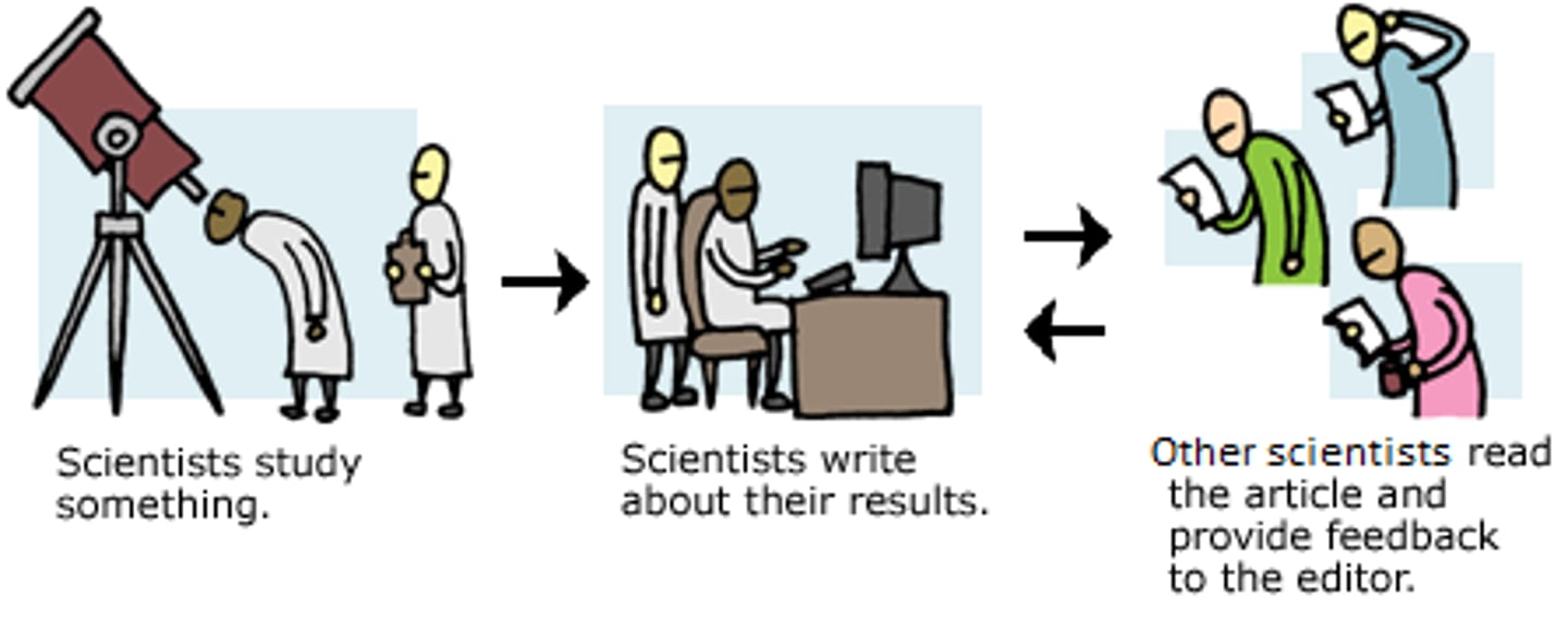<p>a process in which the procedures used during an experiment may be repeated and the results are evaluated by scientists who are in the same field or are conducting similar research.</p>