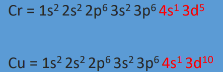 <p>Exceptions: There are atoms gain extra stability when their d subshells are ___.</p>