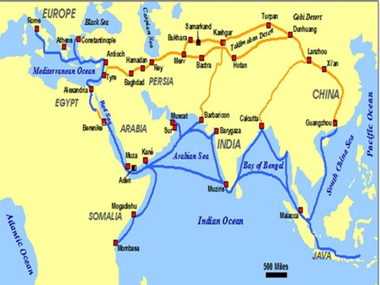 <p>The area that connected East Africa, the Middle East, South Asia, and Southeast Asia with China and Japan.</p>