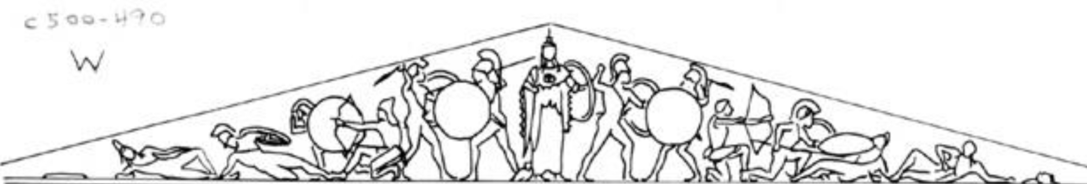 <p>What is depicted on the West Pediment?</p>