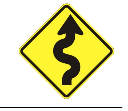 <p>What does a Winding Road sign warn of?</p>