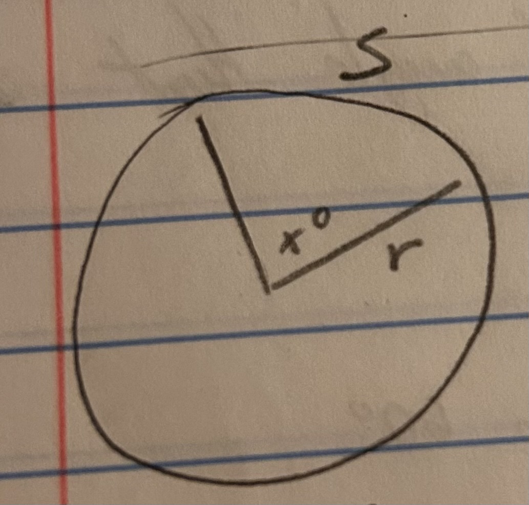 <p>If x is in radians, what is S?</p>