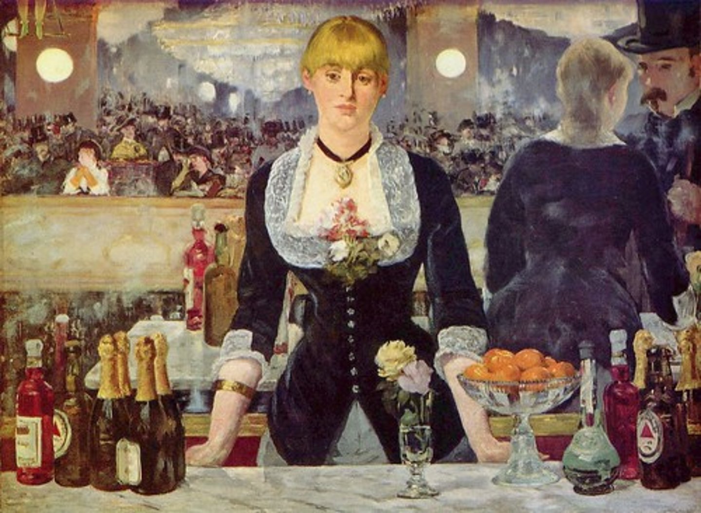 <p>Edouard Manet, 1882, oil on canvas. Mediation of modern life. Manet was sympathetic towards working class women, as many were sex workers to make money</p>