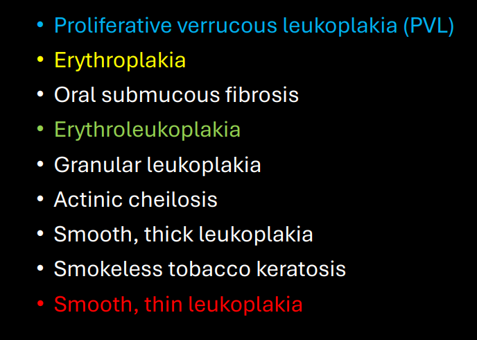<p>out of these, in which direction is it most concerning for malignant transformation potential to oral cancer </p>