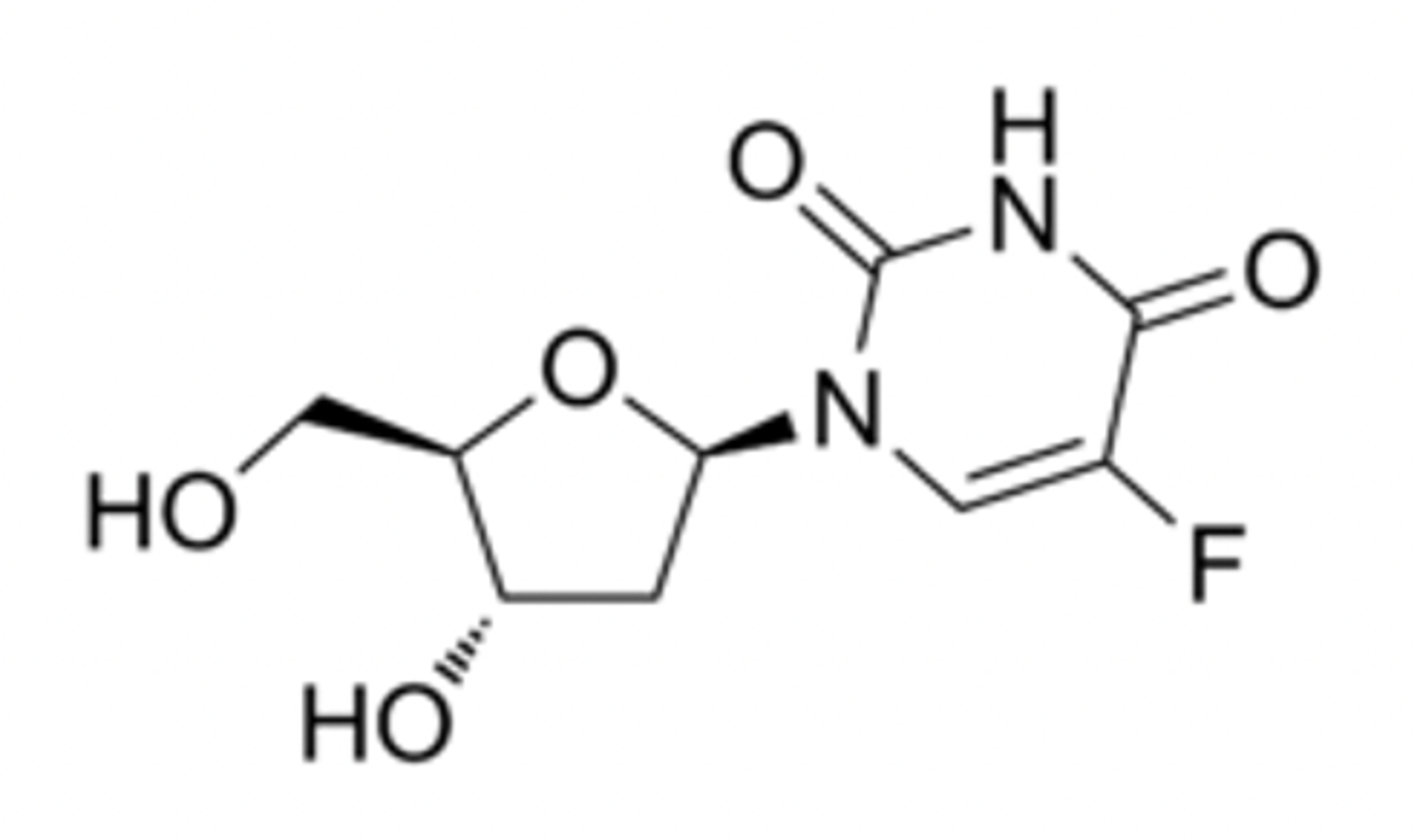 <p>Shown below is a drug that is an antineoplastic agent. Identify if it is a pyrimidine vs. purine antagonists AND if it is a nucleoside.</p>