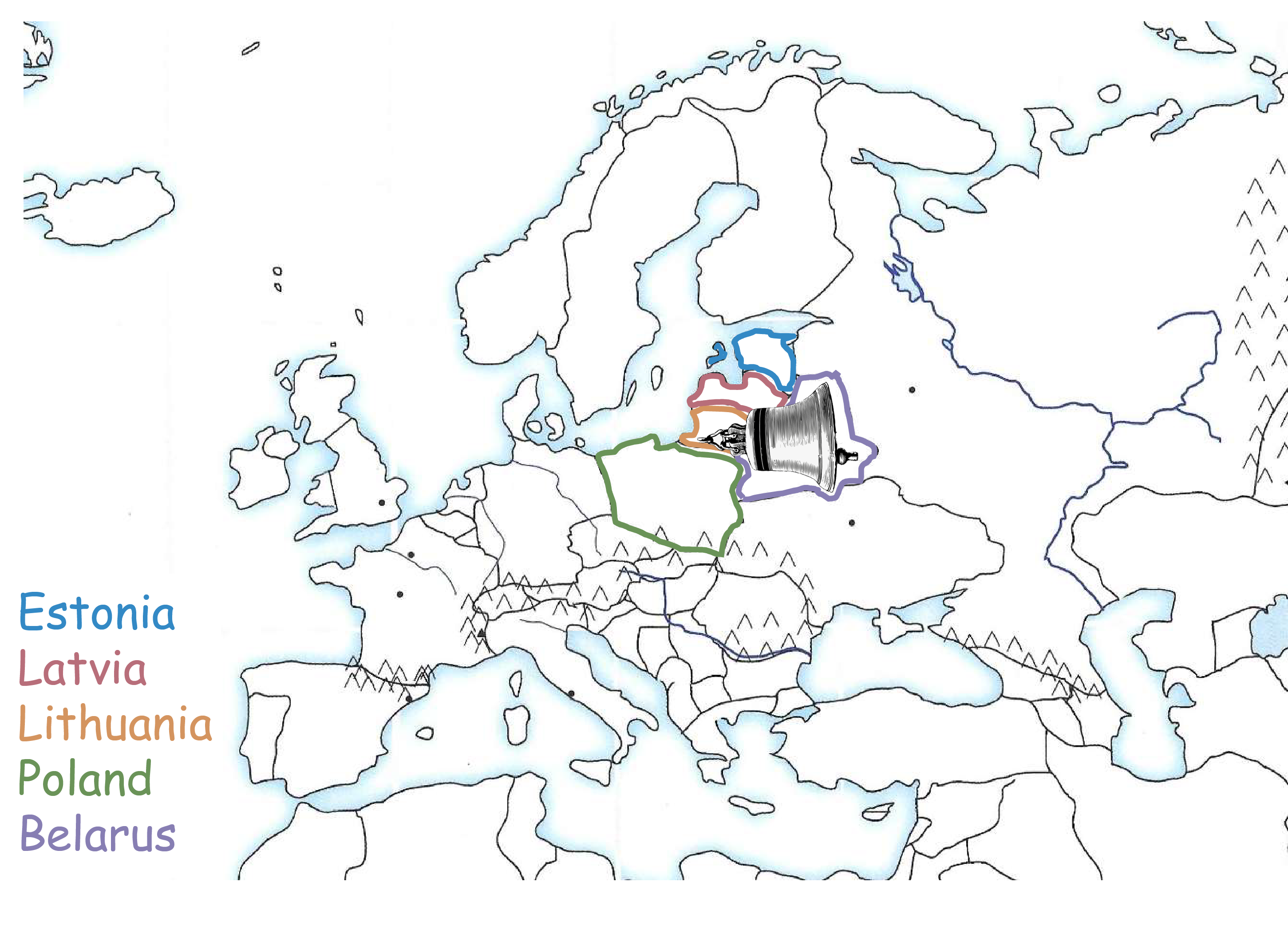 <p>Estonia<br>Latvia<br>Lithuania<br>Poland<br>Belarus</p>