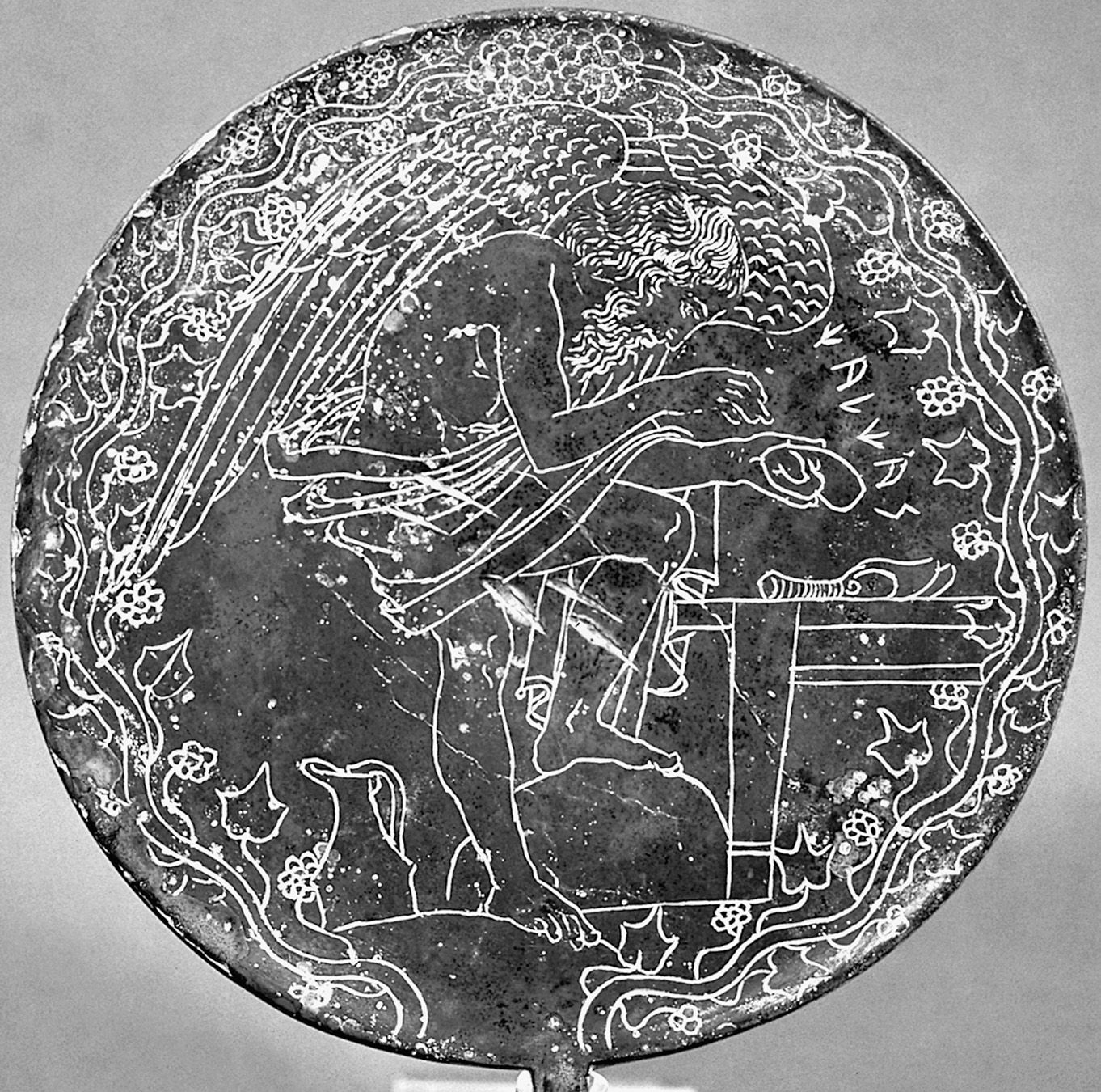 <p>-examining the liver of this sacrificed animal -highly spiritual figure with wings (not an angel) -Etruscans were extremely religious, very devout, superstitious -Researched flight of birds, thunderstorms -Priests were very powerful -Woman owned this mirror</p>