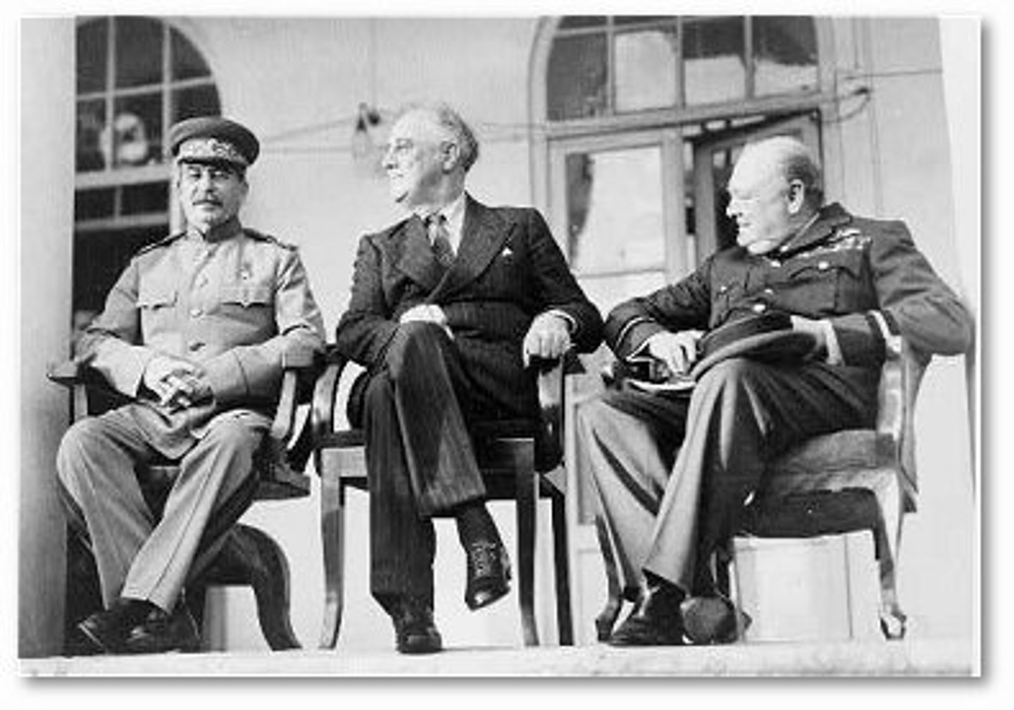 <p>The three cities that held conferences for the leaders of the Allied powers, United States, Great Britain, and Soviet Union during World War II. (p. 538)</p>