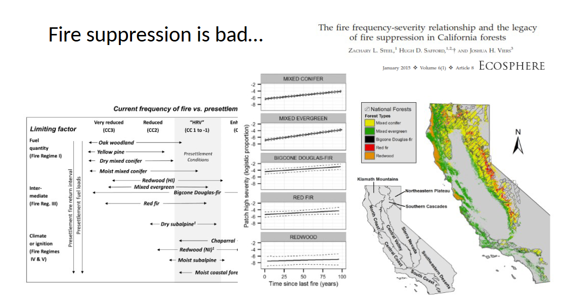<p>-forests that used to have frequent, low-intensity fires every ~5-7 years</p><p>-ponderosa pine, oak woodlands, dry mixed conifers and moist mixed conifers</p>