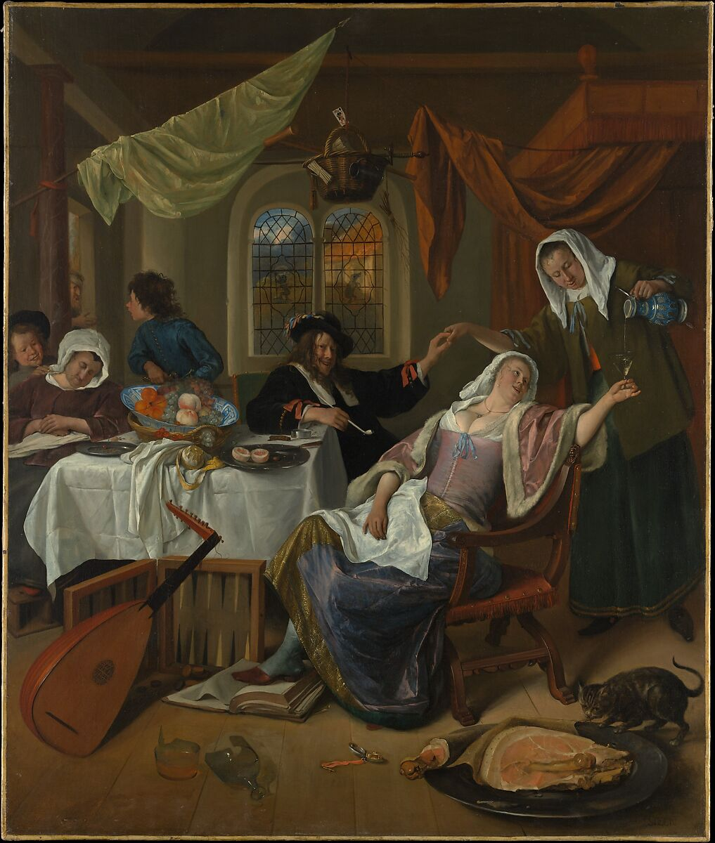 <p>Passage: Jan steen, Dutch painter, Beware of luxury, 1663<br><br>The choice of subject matter in the two paintings is best explained by which of the following historical developments during the artist's life?</p><p><span>A) The Netherlands' achievement of independence from the Habsburg Empire after the Thirty Years' War</span><br><span>B) The establishment of religious toleration in the Netherlands after the Reformation</span><br><span>C) The poor harvests and other effects of the Little Ice Age in the seventeenth century</span><br><span>D) The growth of a wealthy trading elite in the Netherlands</span></p>