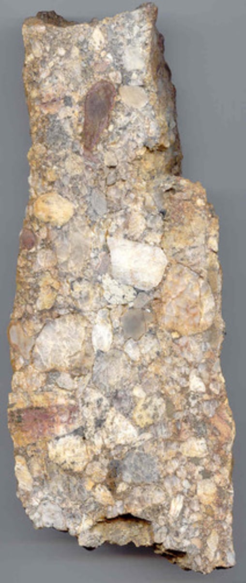 <p>Sedimentary Rock</p><p>Color:</p><p>Streak:</p><p>Layers:</p><p>Texture: coarse grained rounded pebbles, bumpy Shiny: dull</p><p>Hardness:</p><p>Other: formed in a moving river as it deposits pebbles, sand, and mud together, then all were compressed.</p><p>Also known as pudding stone</p>