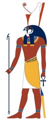 Appearance: head of a falcon or entire falcon wearing a crown 

Role: God of Renewal and Protection