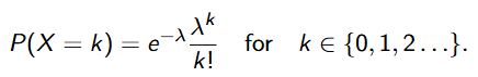 <p>A probability distribution that models the number of events occurring within a fixed interval of time or space, <strong>given a known constant mean rate</strong> and independence between events. </p>