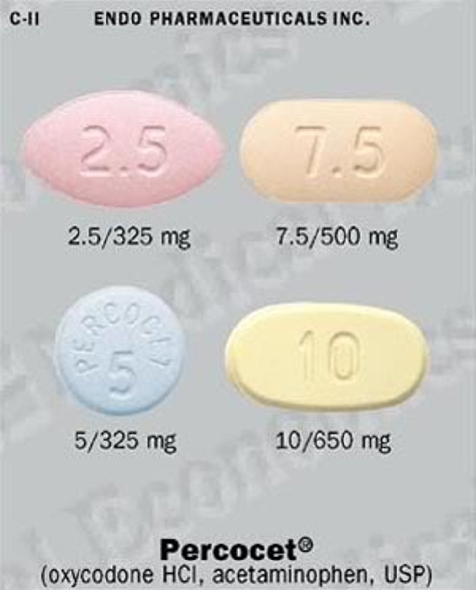 <p>Acetaminophen and Oxycodone</p><p>Analgesic / Antipyretic / Opioid</p><p>Moderate to severe pain</p>