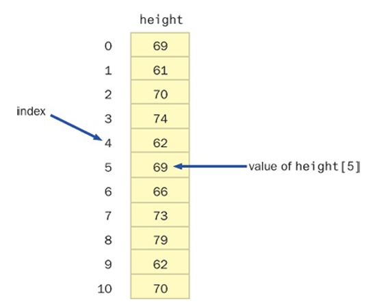 <p>Arrays store numbers as values in boxes lined up in order. Each box has a # called an index (or subscript).</p><p>We say that boxes of arrays are in contiguous order (which just means one after the other).</p><p></p>