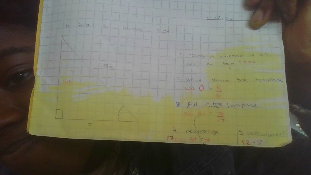 <ol><li><p>sin θ = O/H // cos θ = A/H // tan θ = O/A </p></li><li><p>rearrange</p></li></ol><p></p>