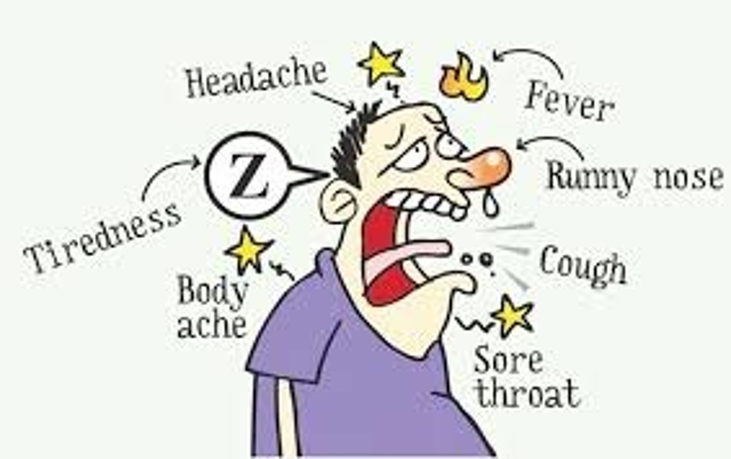 <p>Malaise, inflammation of mucous membranes of URT (common cold symptoms)</p>