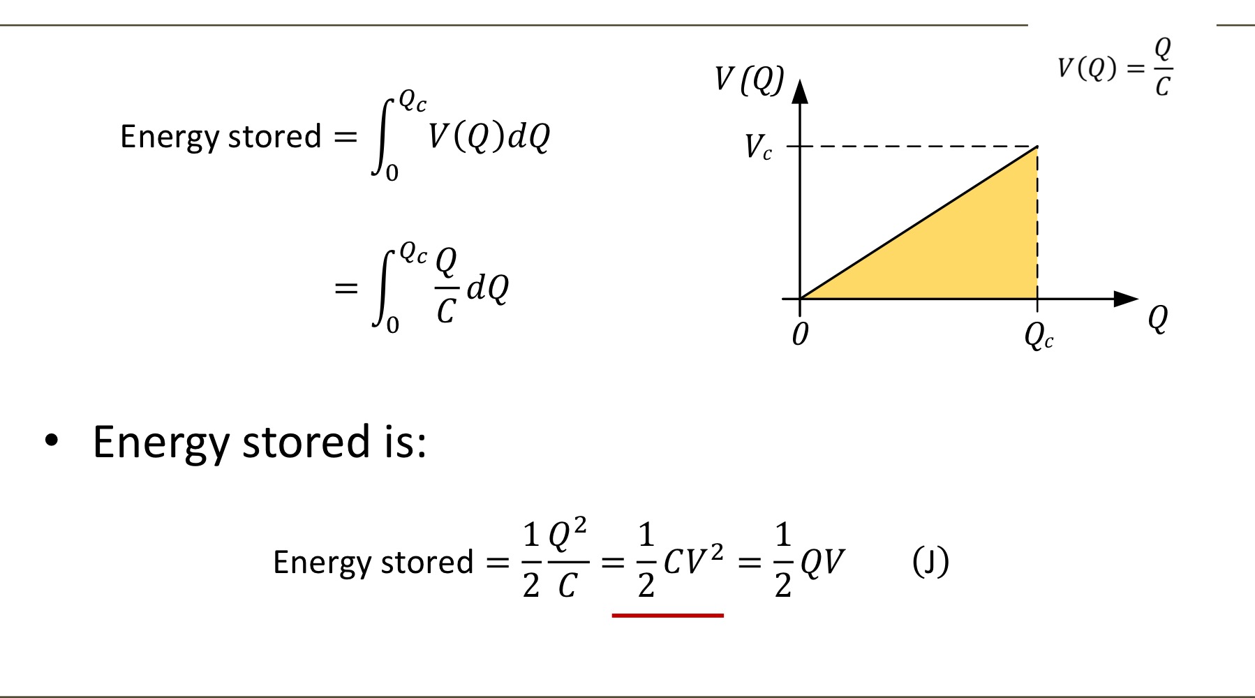 <p>integrating the voltage across the capacitor with respect to the charge held on the plates.</p>