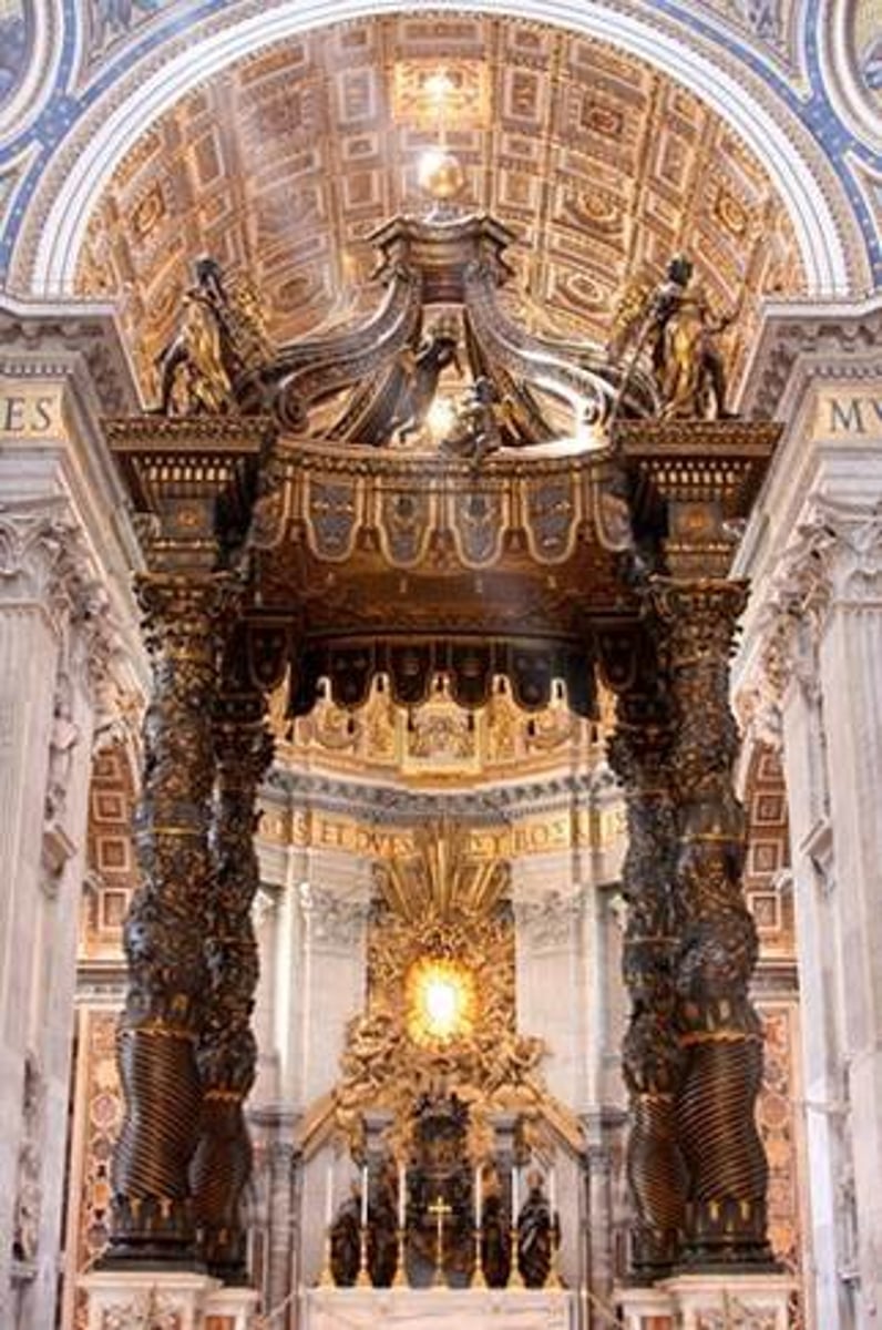 <p>canopy of state over an altar or throne; a permanent ornamental canopy, as above a freestanding altar or throne</p>