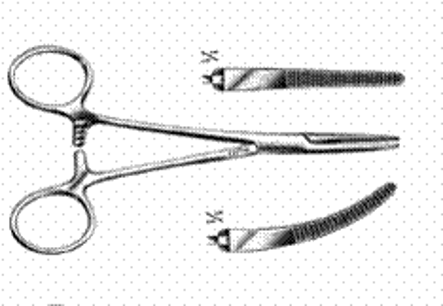 <p>Designed with two handles are used to create a lever action and has a blunted grip. The grip often has multiple grooves in it. This device is used to grasp small objects or may be used to hold back tissue to free the surgeon's hand during surgery.</p>