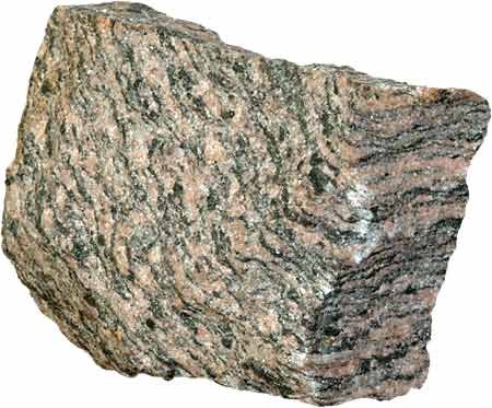 <p><span style="font-size: 12.8px; font-family: lato, sans-serif">high grade metamorphic rock, clear foliation and distinct banding of dark and light minerals, schist protolith</span></p>