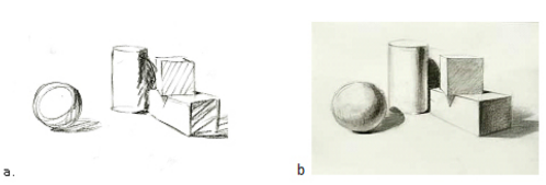 <p>Which of the following drawings has a more balanced composition and better use of value?</p>